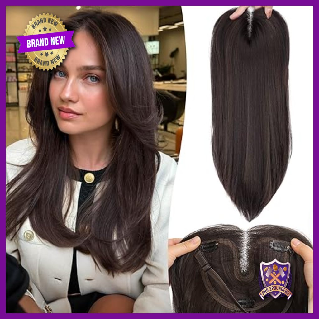 Large Base Synthetic Hair Topper With Wispy Bangs For Thinning Hair